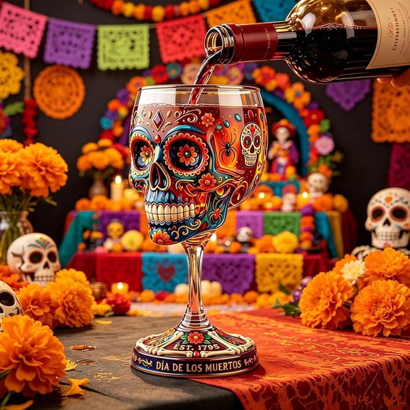 Day Of The Dead Collector Goblet Bold Avant Garde Limited Edition Skull Glass With Vivid Artistic Detail For Gothic Decor Statement Display And Gift Giving