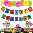 thumbnail image 1 of Day of the Dead Decorations, Dia De Los Muertos Party Decorations with Banner, 20 Pcs Day of the Dead Cutouts, 8 Pcs Paper Pom Poms, Halloween Sugar Skull Mexican Party Supplies, 1 of 5