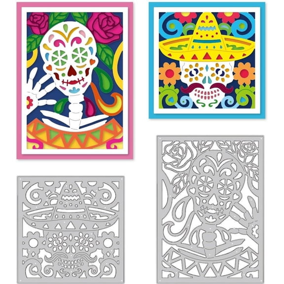 Day of The Dead Die Cuts for Card Making Carbon Steel Die Cuts Skeleton Background Frame Stencils Scrapbooking Embossing Template for Halloween Festivals Crafting DIY Photo Album Paper