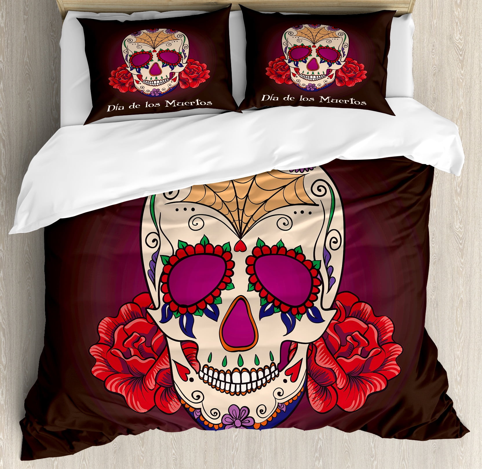 Day of the Dead Duvet Cover Set, Dia de Los Muertos Words Spanish Skull ...