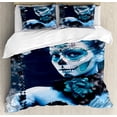 thumbnail image 1 of Day of the Dead Duvet Cover Set, Mexican Celebration with Roses Snowflakes Dead Art, Decorative 3 Piece Bedding Set with 2 Pillow Shams, Queen Size, Pale Grey and Pale Blue, by Ambesonne, 1 of 3