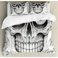 thumbnail image 1 of Day of the Dead Duvet Cover Set, Scary Skull Face with Angry Expression Art Image, Decorative 3 Piece Bedding Set with 2 Pillow Shams, Queen Size, Pale Grey White, by Ambesonne, 1 of 3