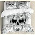 thumbnail image 1 of Day of the Dead Duvet Cover Set, Skull with Oriental Paisley Motifs Celebration Print, Decorative 3 Piece Bedding Set with 2 Pillow Shams, Queen Size, Pale Grey and White, by Ambesonne, 1 of 3