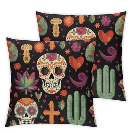 Day of The Dead Fabric by The Yard, Continuous Sugar Skull Flowers Pepper and Maracas Pattern, Decorative Fabric for Upholstery and Home Accents, Charcoal Grey