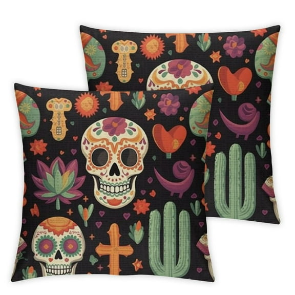 Day of The Dead Fabric by The Yard, Continuous Sugar Skull Flowers Pepper and Maracas Pattern, Decorative Fabric for Upholstery and Home Accents, Charcoal Grey