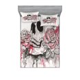thumbnail image 1 of Day of the Dead Fitted Sheet & Pillow Sham Set, Print Skull Shape Romantic Roses Celebration Day Print, Decorative Printed 6 Piece Bedding Decor Set, Full, White Pale Pink Black, by Ambesonne, 1 of 3