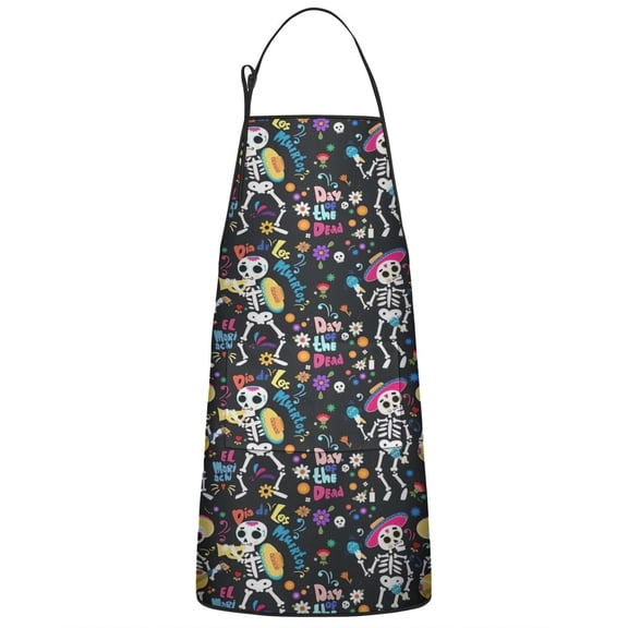 Day Of the Dead Halloween Pattern Apron-Garden Aprons for Women with Pockets-Cotton Linen Waterproof Kitchen Cooking Gardening Aprons Adjustable for Kitchen,Cooking,BBQ and Salon 33"x27"