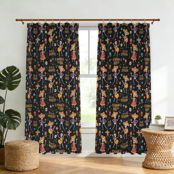 Day Of the Dead Halloween Pattern Pinch Pleat Semi Sheer Linen Curtains ...