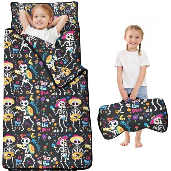Day Of the Dead Halloween Pattern Toddler Nap Mats for Kids Preschool,50"x20" Sleeping Mat Bag or Kids,Toddler Sleeping Bag,Toddler Nap Mat or Daycare