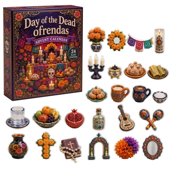 Day of the Dead Ofrendas Advent Calendar 2026, 24-Day Countdown Box with Exquisite Flat Acrylic Hanging Ornaments, Traditional Mexican Altar Decor Collectible Set for Seasonal Display & Adult Gift