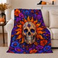 thumbnail image 1 of Day of the Dead Orange Flames Warm Flannel Blanket for Sunroom and Reading Nook, Festive Botanical Garden Scene, Housewarming Gift for Garden Lovers, Celestial Home Decor, 1 of 9