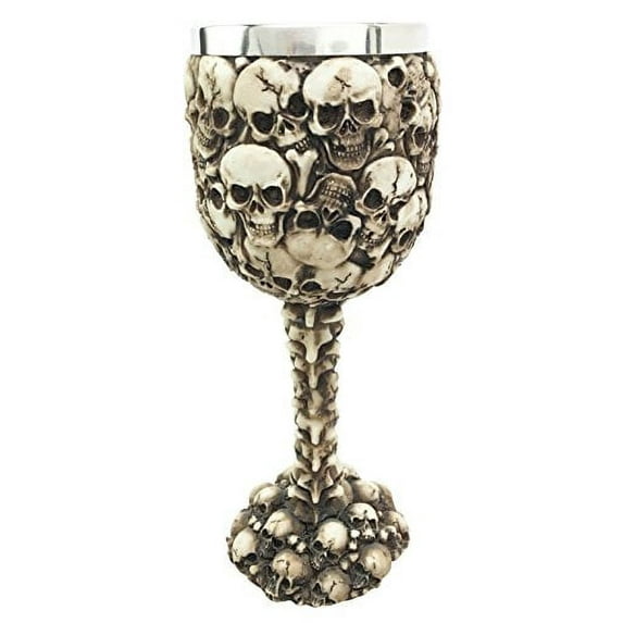 Day of The Dead Ossuary Skull Mountain Piled Up Bones Skeletons Sacrifice Wine Drink Goblet Chalice As Kitchen Decorative Halloween Party Centerpiece Accessory