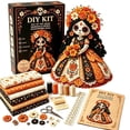 thumbnail image 1 of Day of the Dead Patchwork Doll DIY Kit, Halloween DIY Patchwork Skeleton Set, Halloween Sewing Craft Kit with Floral Lace & Sugar Skull Design, Little Ghost's Cozy Halloweens DIY Patchwork Kit, 1 of 6