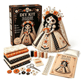 thumbnail image 1 of Day of the Dead Patchwork Doll DIY Kit, Halloween DIY Patchwork Skeleton Set, Halloween Sewing Craft Kit with Floral Lace & Sugar Skull Design, Little Ghost's Cozy Halloweens DIY Patchwork Kit, 1 of 6