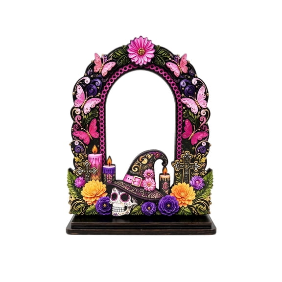 Day of the Dead Photo Frames Set of 6, Dia de los Muertos Wooden Picture Frames, Sugar Skull Tabletop Photo Holders for Ofrenda Altar Halloween Mexican Party Home Decorations