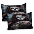 thumbnail image 1 of Day of the Dead Pillow Sham Set of 2, Make up Artist Girl Skull Scary Roses Art Print, Quality Microfiber Bedding Item for All Seasons, 26" x 20", Cadet Blue Maroon, by Ambesonne, 1 of 3