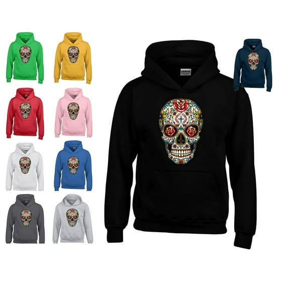 Day Of Dead Rose Eyes Sugar Skull Printed Hoodie Long Sleeve SweatShirt Trendy Outfit Soft and Comfy Hoodie, Lightweight Hoodie Color Sport Gray X-Large