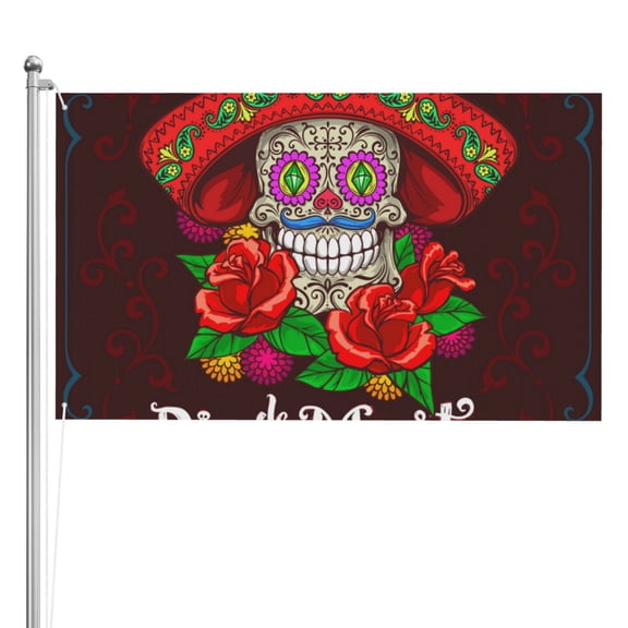 Day Dead Skull Mexican Mexico Double Sided Flag 3x5FT Reversible Garden Flag Outdoor Decor for House, Porch, Lawn, Yard, Indoor Wall, Party Decoration