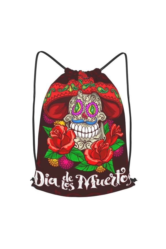 Day Dead Skull Mexican Mexico Drawstring Backpack Gym String Bag Sports Sackpack Cinch Sack, Small