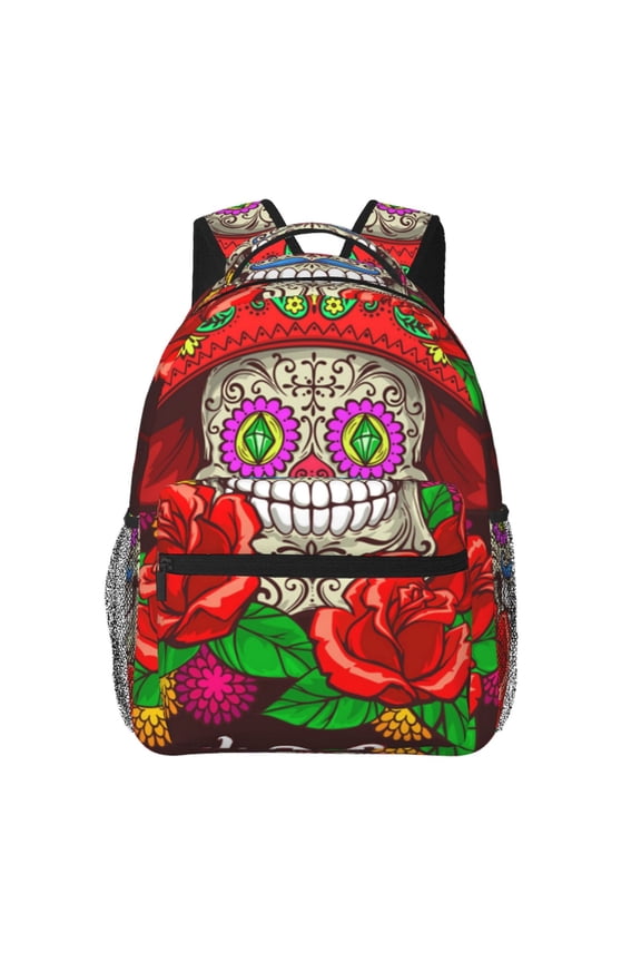 Day Dead Skull Mexican Mexico Laptop Backpack Travel Rucksack for Teens Adults, Fits 15-inch Notebook
