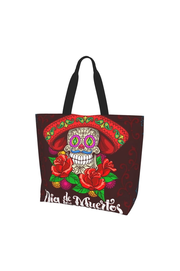 Day Dead Skull Mexican Mexico Women Reusable Bag Large Shoulder Handbag Top Handle Purse Tote