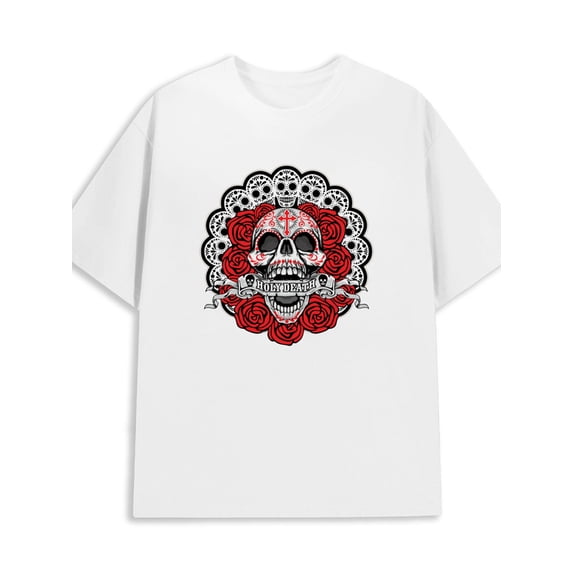 Day of Dead Skull men's 180G 100% Cotton white Vintage Unisex Shirt Cotton tshirts Retro Unisex Shirt Printed tshirts Trendy Unisex Shirt Cotton tshirts