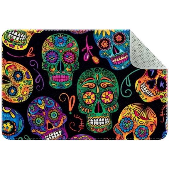 Day of the Dead Skulls Aesthetic Pattern Small Area Rug, Non-Slip Door Mat Indoor Floor Mat, Washable Kitchen Rug Entrance Door Mat for Bedroom Living Room