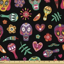 Ambesonne Day of the Dead Fabric by the Yard Upholstery, Mexican Vivid, 1 Yard, Charcoal Grey Multicolor