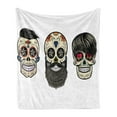 thumbnail image 1 of Day of the Dead Soft Flannel Fleece Blanket, Skull Human Heads with Happy Faces Floral and Geometric Shaped Eyes Print, Cozy Plush for Indoor and Outdoor Use, 70" x 90", Multicolor, by Ambesonne, 1 of 5