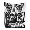 thumbnail image 1 of Day of the Dead Soft Flannel Fleece Blanket, Woodcut Style Skeleton Couple Wedding in Cemetery Image with Bride Groom, Cozy Plush for Indoor and Outdoor Use, 60" x 80", Black White, by Ambesonne, 1 of 5