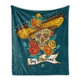 thumbnail image 1 of Day of the Dead Soft Flannel Fleece Throw Blanket, Mexican Hat Skull Roses Art Print, Cozy Plush for Indoor and Outdoor Use, 50" x 60", Petrol Blue Turquoise, by Ambesonne, 1 of 5