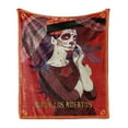 thumbnail image 1 of Day of the Dead Soft Flannel Fleece Throw Blanket, Skull Dead Corpse Girl Hat and French Dress, Cozy Plush for Indoor and Outdoor Use, 50" x 70", Maroon Ruby and Burgundy, by Ambesonne, 1 of 5