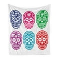 thumbnail image 1 of Day of the Dead Soft Flannel Fleece Throw Blanket, Skull Oriental Mexican Sugar for Day, Cozy Plush for Indoor and Outdoor Use, 50" x 60", Turquoise Fuchsia, by Ambesonne, 1 of 5