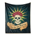 thumbnail image 1 of Day of the Dead Soft Flannel Fleece Throw Blanket, Sugar Skull Roses and Dia de los Muertos Print Grunge Style Artwork, Cozy Plush for Indoor and Outdoor Use, 50" x 60", Dark Teal, by Ambesonne, 1 of 5