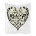 thumbnail image 1 of Day of the Dead Soft Flannel Fleece Throw Blanket, Twin Half Design in Heart Shapes Spanish Image Print Illustration, Cozy Plush for Indoor and Outdoor Use, 70" x 90", Black Cream, by Ambesonne, 1 of 5