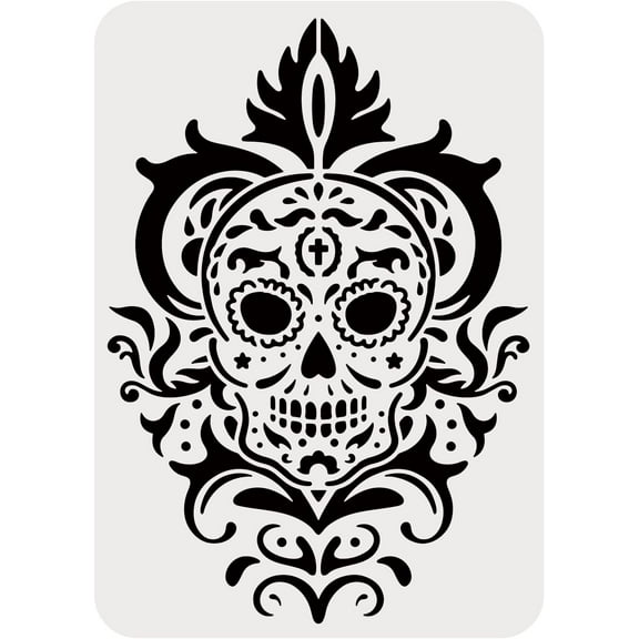 Day of The Dead Stencil 11.7x8.3 inch A4 Large Scary Head Stencils Reusable Damask Wall Stencil DIY Art Craft Drawing Painting Stencils for Wood Signs Home Decor