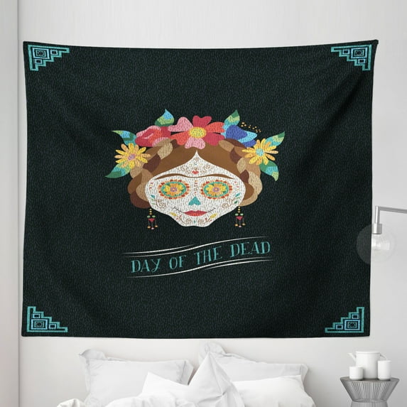 Day of the Dead Tapestry, Hispanic Holiday la Calavera de la Catrina Inspired Hairstyle and Make, Fabric Wall Hanging Decor for Bedroom Living Room Dorm, 5 Sizes, Multicolor, by Ambesonne
