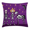 thumbnail image 1 of Day of the Dead Throw Pillow Cushion Cover, Husband and Wife Skeletons Holding Hands Dead Horse and a Bird, Decorative Square Accent Pillow Case, 20 X 20 Inches, Purple Yellow and Black, by Ambesonne, 1 of 2