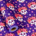 thumbnail image 1 of Day of The Dead Wrapping Paper, Purple Wrapping Paper, Festive Gothic Mexican Skull Flower Gift Wrap for Halloween, Christmas Nightmare, Birthday Party Decor (Mini Roll, 17 Inch X 33 Feet), 1 of 14