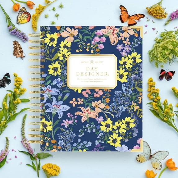Day Designer 2026-2027 Daily Academic Year Planner Calendar, July 2026 - June 2027, 7.4" x 9.5", Premium Cover, Wirebound, Laminated Tabs, Storage Pocket, Includes Stickers & Snap-In Ruler, Day Lily