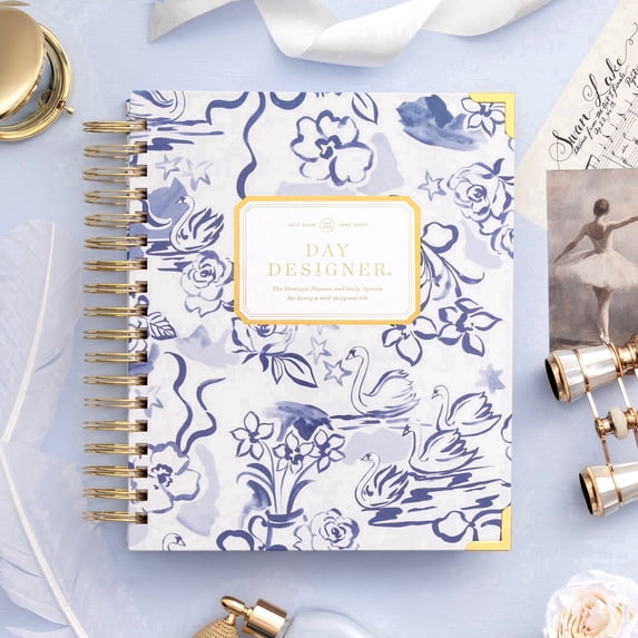 Day Designer 2026-2027 Daily Academic Year Planner Calendar, July 2026 - June 2027, 7.4" x 9.5", Premium Cover, Wire-O Binding, Laminated Tabs, Storage Pocket, Stickers & Snap-In Ruler, Swan Lake