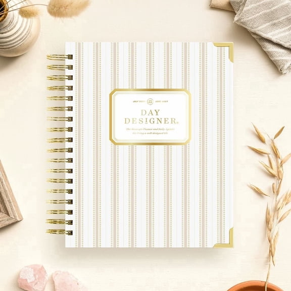 Day Designer 2026-2027 Daily Academic Year Planner Calendar, July 2026 - June 2027, 7.4" x 9.5", Premium Cover, Wire-O binding, Laminated Tabs, Storage Pocket, Stickers & Ruler, Ticking Stripe