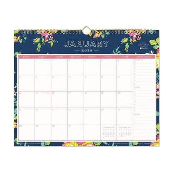 Day Designer Wirebound Wall Calendar, Navy Floral