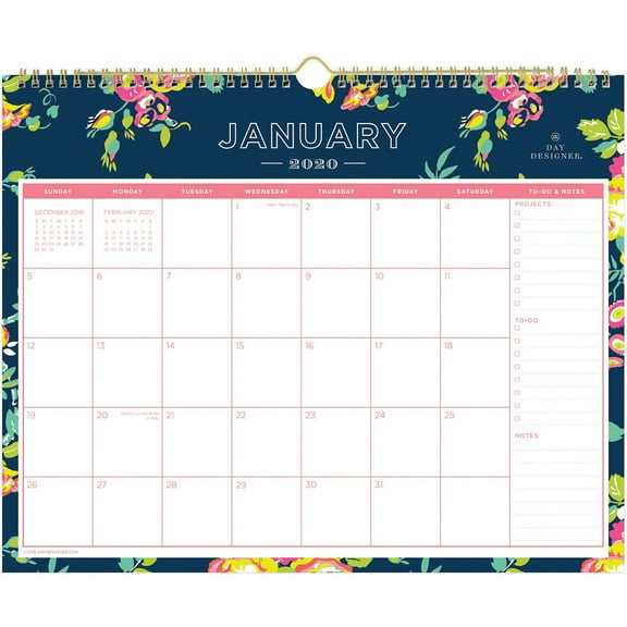 Day Designer for Blue Sky 2020 Monthly Wall Calendar, Twin-Wire Binding, 15" x 12", Peyton Navy