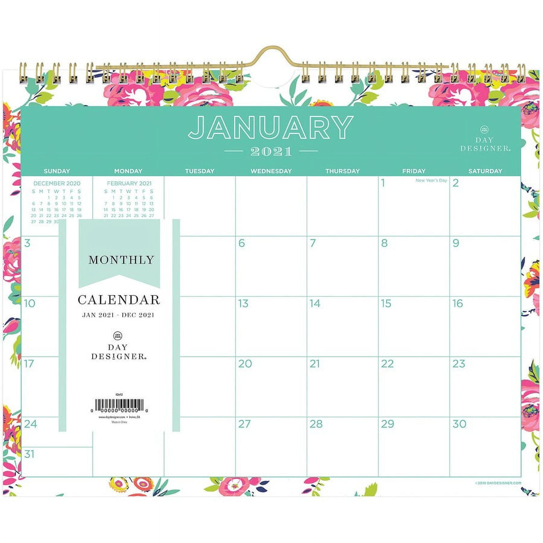 Blue Sky, BLS103629, Day Designer White Floral Wall Calendar, 1 Each, Multi