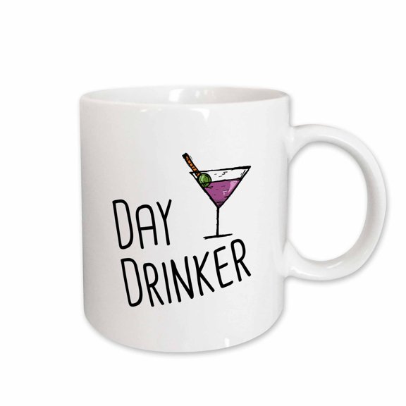 3drose, Day Drinker with Martini Clipart. Black Lettering on White Background., 15oz Mug