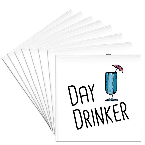 3drose, Day Drinker with Rum Punch Clipart. Black on White Background., Set of 8 Ceramic Tile Coasters