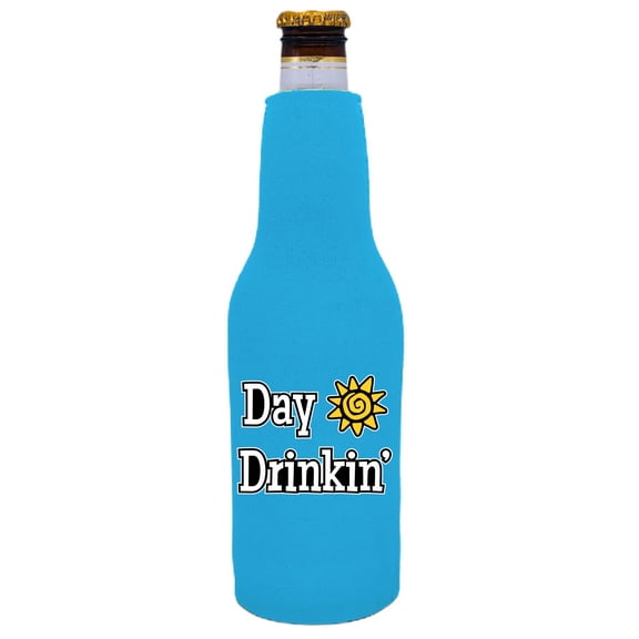 Day Drinkin' Beer Bottle Coolie (Neon Blue)