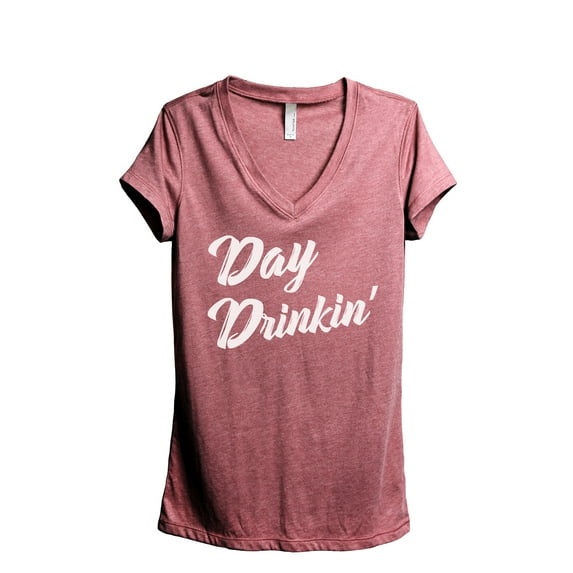 Day Drinkin Women's Fashion Relaxed V-Neck T-Shirt Tee Heather Rouge Medium