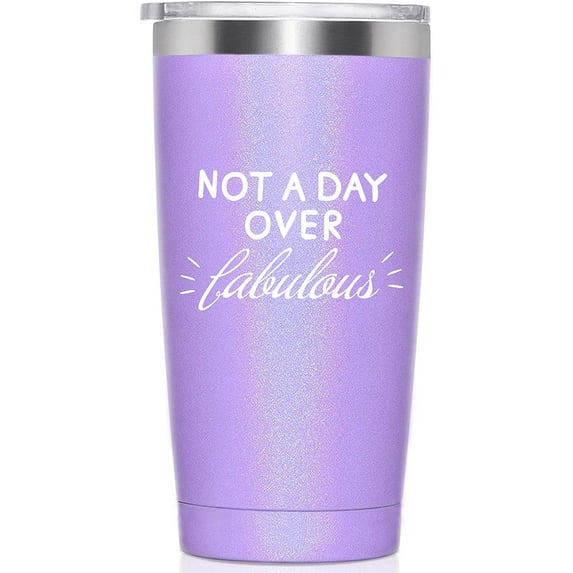 Not A Day Over Fabulous - 20 Oz Stainless Steel Insulated Tumbler Cup with Lid- 21st 30th 40th 50th 60th 70th Birthday Gifts for Women Her Mom Grandma Friend Gift Ideas (Violet)